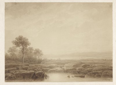 Landskab med sten ved vand af Cornelis Lieste