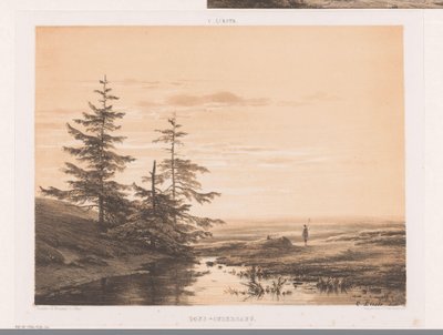 Landskab med solnedgang Solnedgang (titel på objekt) af Cornelis Lieste