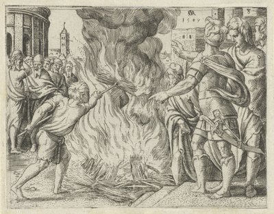Filisterne brænder Samsons kone og svigerfar History of Samson (serietitel) af Cornelis Massijs
