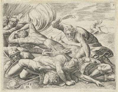 Samson besejrer filistrene med en æselkæbe History of Samson (serietitel) af Cornelis Massijs