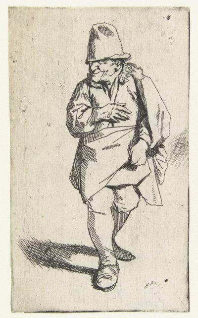 Stående mand med høj hat eller kasket, højre hånd foran brystet af Cornelis Pietersz. Bega