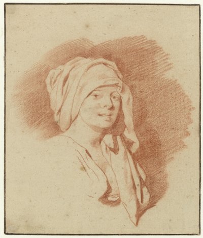Studie af en kvinde, brystlængde, iført hovedbeklædning, vendt mod højre af Cornelis Pietersz. Bega