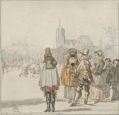 Elegant selskab på isen af Cornelis Ploos van Amstel (signed by artist)