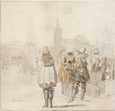 Elegant selskab på isen af Cornelis Ploos van Amstel (signed by artist)