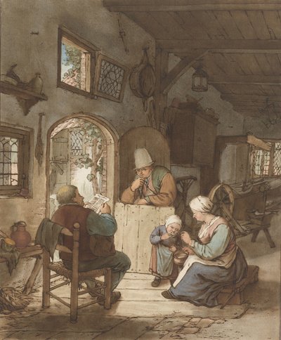 Avislæser i interiør af Cornelis Ploos van Amstel (signed by artist)
