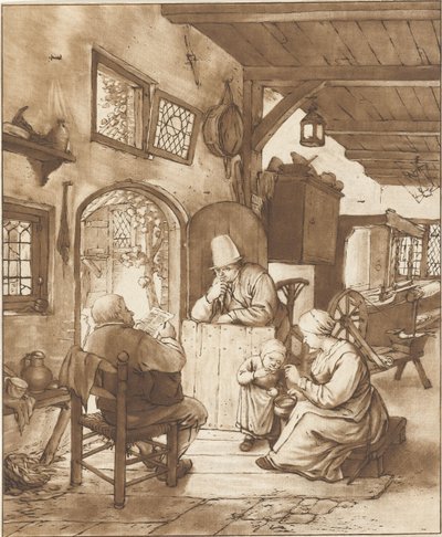 Avislæser i interiør af Cornelis Ploos van Amstel (signed by artist)