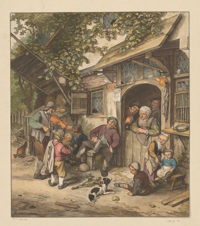 Spillemand foran en kro af Cornelis Ploos van Amstel (signed by artist)