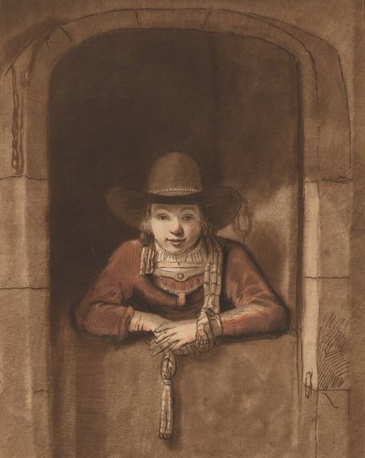 Boy Leaning over a Lower Door, 1763, udgivet 1765. af Cornelis Ploos van Amstel