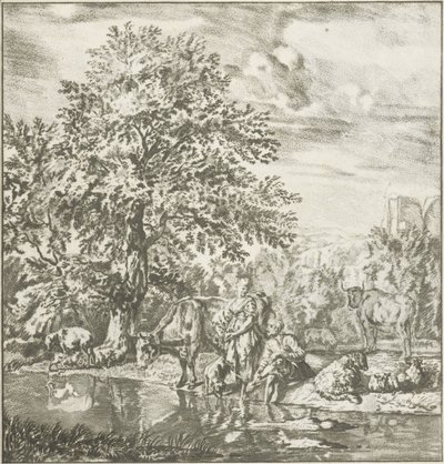 Hyrde og hyrdinde med flok ved en flod Trykt værk (serietitel) af Cornelis Ploos van Amstel