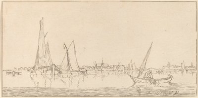 Flod med By af Cornelis Ploos van Amstel