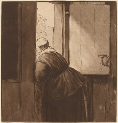 Woman Leaning over a Lower Door, 1761, udgivet 1765. af Cornelis Ploos van Amstel