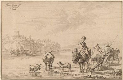 Kvinde siddende på et muldyr af Cornelis Ploos van Amstel