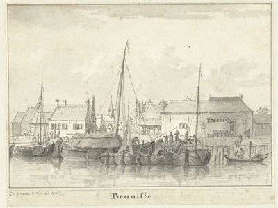 Udsigt over havnen i Bruinisse af Cornelis Pronk