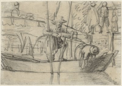 Mand og kvinde i en båd ved kysten af Cornelis Saftleven (attributed to)