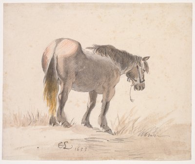 Hest stående på en høj af Cornelis Saftleven