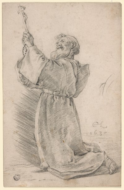 Knælende munk, der holder et krucifiks af Cornelis Saftleven
