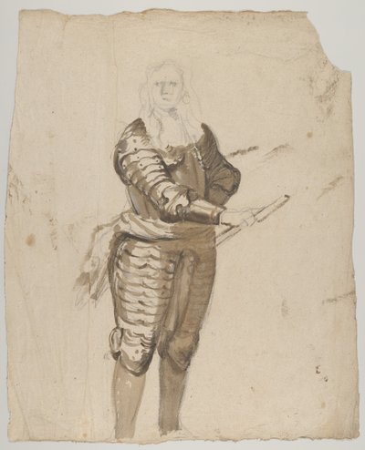 Studie af en stående kommandør, der holder en stav, verso..., begyndelsen af det 17.-midten af det 17. århundrede. af Cornelis Schut I