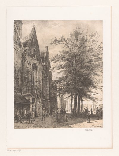 Folk foran Markedskirken i Hameln Hamelin (titel på objekt) af Cornelis Springer