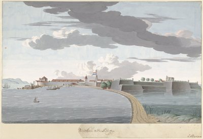 Fort Galle i Ceylon, set fra landsiden Piento Gale of the Country Road (titel på objekt) af Cornelis Steiger