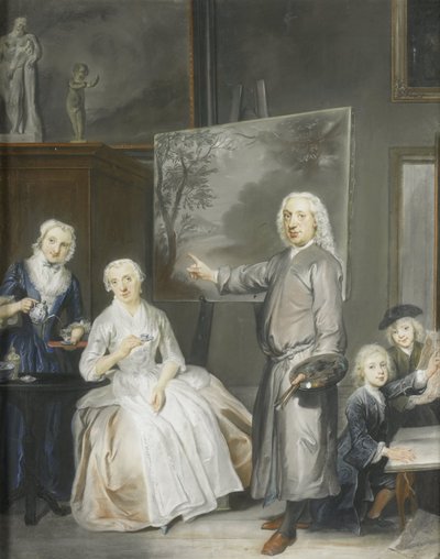 Landskabsmaleren Dirk Dalens III (1688-1753) med sin anden hustru Maria Schaack (d. 1766) og børnene Anna (født 1725), Willem (1737-60) og Jacobus (1741-63) af Cornelis Troost