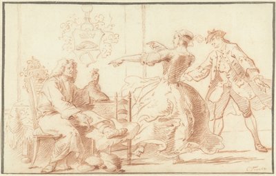 Den rige podagra-leder, grinet af en ung kvinde af Cornelis Troost