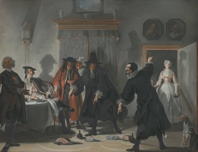Matematikerne eller den unge dame, der flygtede: Striden mellem lægerne Raasbollius og Urinaal, 1741 af Cornelis Troost