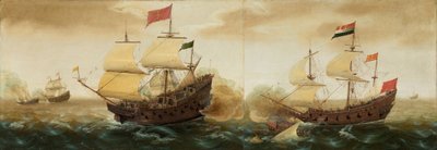 Et flådemøde mellem hollandske og spanske krigsskibe af Cornelis Verbeeck