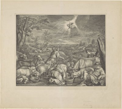Abraham rejser til Sikem / Bebudelse til hyrderne Royal Bible (serietitel) af Cornelis Visscher (II)