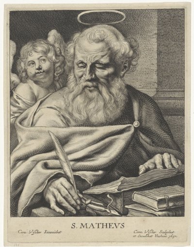 Evangelist Mattheüs S. MATHEVS (titel på objekt) Vier evangelisten (serietitel) af Cornelis Visscher (II)