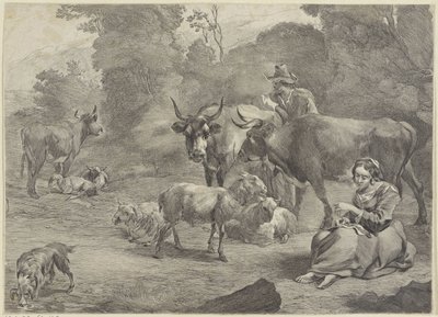 Landskab med en hyrde og en syhyrde af Cornelis Visscher (II)