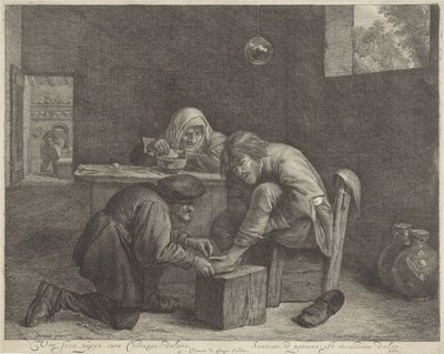Mand hos en læge Fred, seca, purga, cura Kirurg! dolori (titel på objekt) af Cornelis Visscher (II)