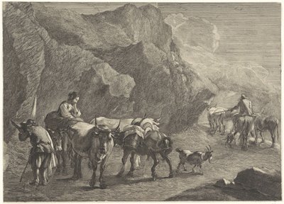 Klippelandskab med hyrder af Cornelis Visscher (II)