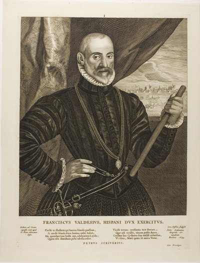 Francisco Valdes, spansk hærfører, planche 1 fra Quatuor Personae af Cornelis Visscher