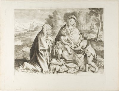 Den hellige familie med Johannes Døberen og den hellige Elizabeth, fra Cabinet Reynst af Cornelis Visscher