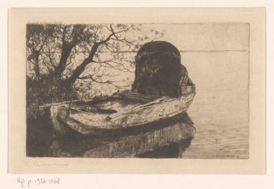Fortøjet robåd med baldakin af Cornelis Vreedenburgh (signed by artist)