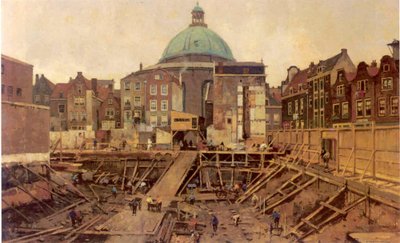 Byggeplads ved Hekelveld med den runde lutherske kirke af Cornelis Vreedenburgh