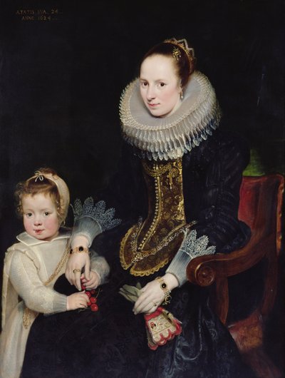 Portræt af en dame og hendes datter (olie på panel) af Cornelis de Vos