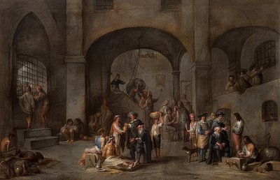 Besøg af fangerne (Fra en cyklus med de syv barmhjertighedsværker). Omkring 1640 af Cornelis de Wael