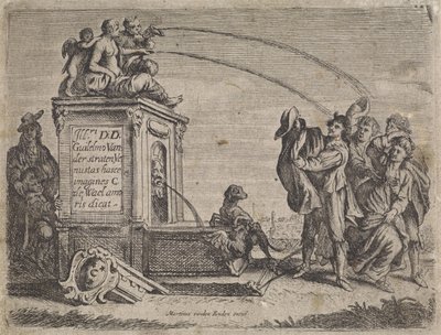 Gruppe mennesker ved springvand Genrescener (serietitel) af Cornelis de Wael