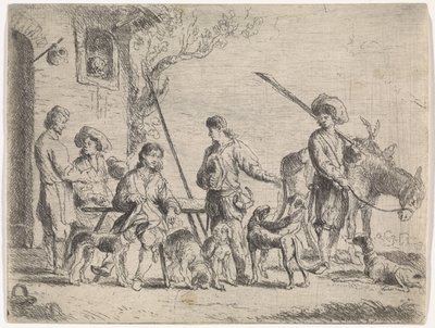 Jægere foran en kro Genrescener (serietitel) af Cornelis de Wael