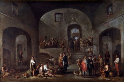 De syv værker af korporal misericorde: "" fangernes besøg"" Maleri af Cornelis De Wael (1592-1667) (ec.flam) Gener, samling Banco di Chiavari af Cornelis de Wael