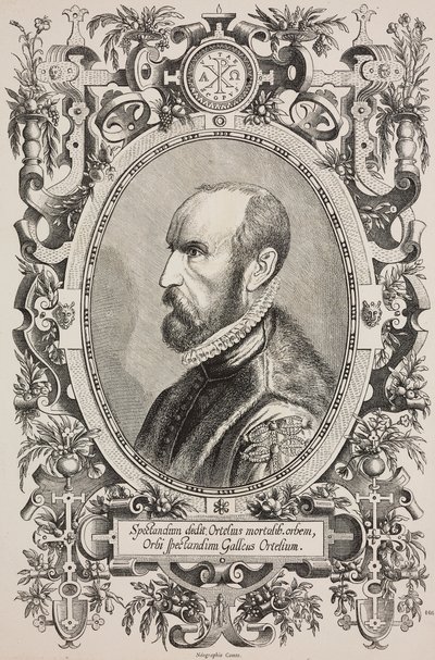 Portræt af Abraham Ortelius (1528-1598), kobberstik af Cornelius Galle den Ældre (1576-1650) fra L