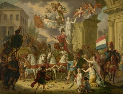 Allegori om triumftoget af prinsen af Orange, den fremtidige kong Willem II, som helten fra Waterloo, 1815 af Cornelis van Cuylenburgh (II) (signed by artist)