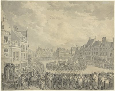 Indlæg i kommissærrådet af skytterofficererne på Neude i Utrecht, 1786 af Cornelis van Cuylenburgh (II) (signed by artist)