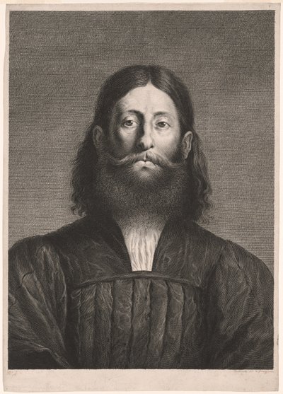 Portræt af en skægget mand (såkaldt portræt af Giorgione), fra Cabinet Reynst; Variarum imaginum a celeberrimis artificibus pictarum Caelaturae (Cabinet Reynst: Stik af forskellige billeder malet af berømte kunstnere) af Cornelis van Dalen II