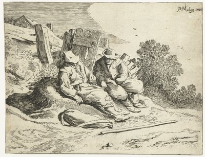 Bønder ved siden af ​​vejen Fire landskaber (serietitel) af Cornelis van Kittensteyn (attributed to)