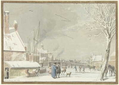 Frossen bykanal med skatere af Cornelis van Noorde