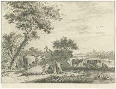Landskab med køer af Cornelis van Noorde