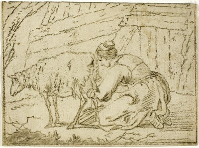Kvinde, der malker et moderfår af Cornelis van Noorde