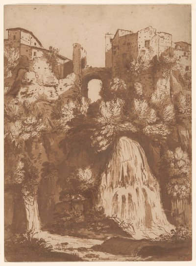 Udsigt over Tivoli med broen over anio -vandfaldet af Cornelis van Poelenburgh